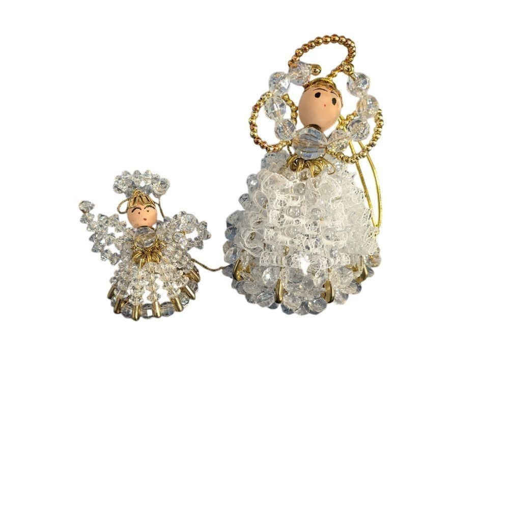 Vtg Beaded Mom & Baby Angel Christmas Ornament Holiday Decorations Set of 2 4&2" - Picture 1 of 4